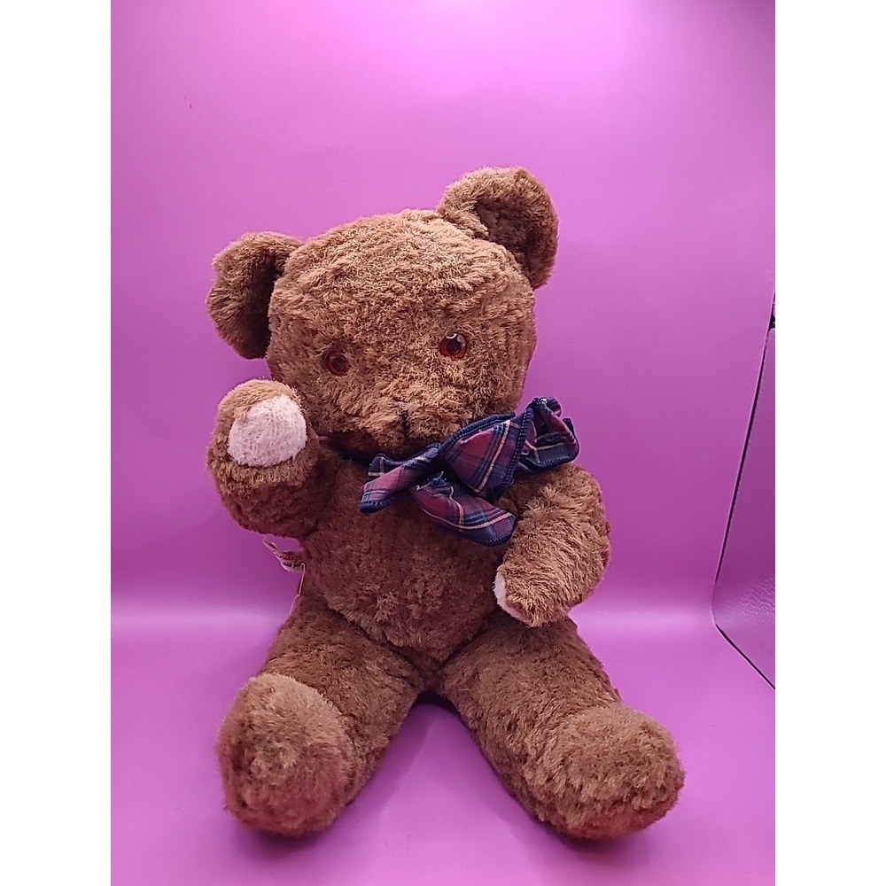 Vintage 1960s Ideal Bear‎ Plush With Plaid Bow